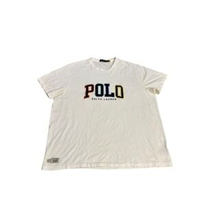 Polo Ralph Lauren White Embroidered Spellout Logo T-Shirt Mens 2XB Casual